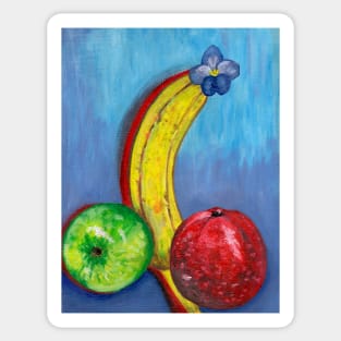 Still life painting with apples and banana Sticker